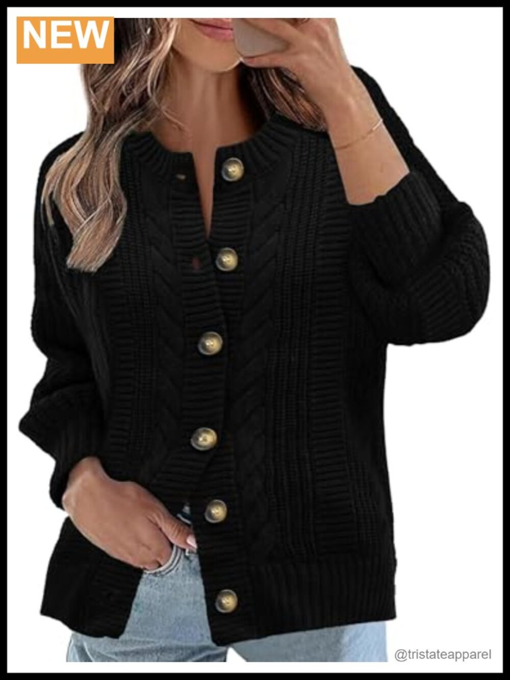 Rapbin Cable Knit Cardigan Open Front Button Women's Sweater